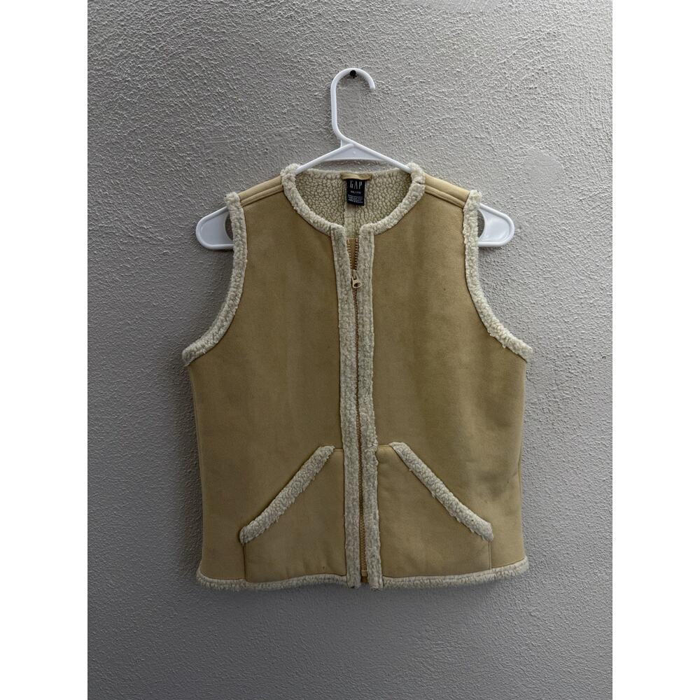 Gap Childrens Vest Size XXL Brown Zip Up Faux Suede Fleece Lined Sleeveless